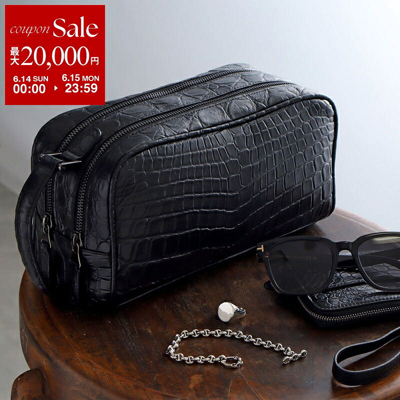 【最大2万円OFFクーポン対象・6/14～6/15限定】The R ザアール クラッチバッグ 129A メンズ セカンドバッグ オールクロコダイル ワニ革 Wファスナー レザー 鞄 BK