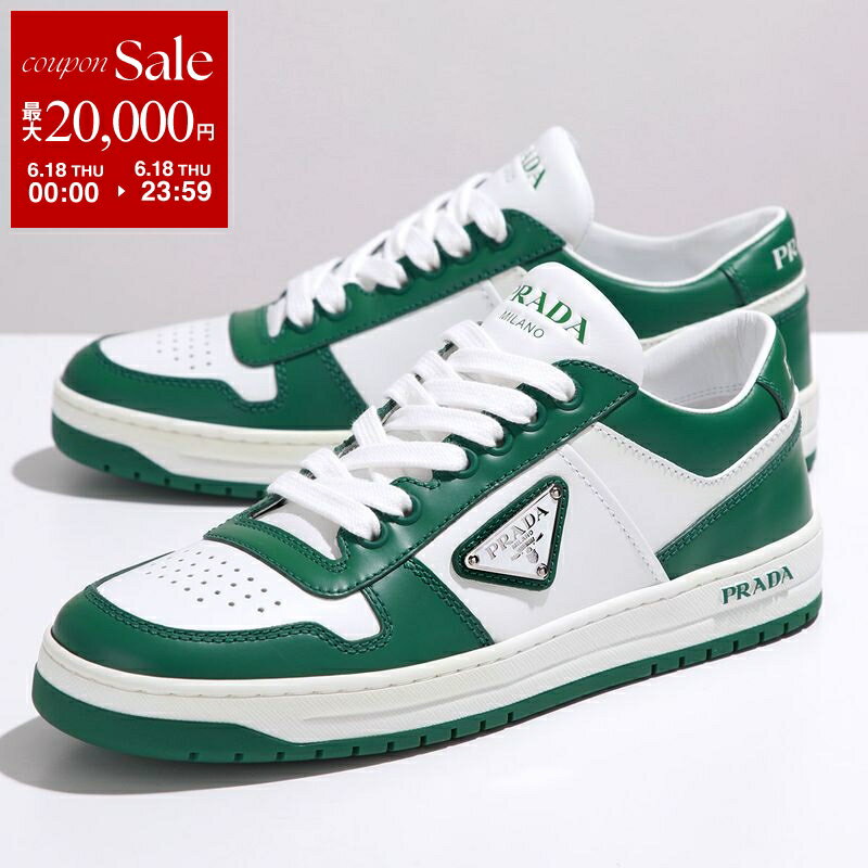 【最大2万円OFFクーポン対象 6/18限定】 PRADA プラダ スニーカー 1E792M 3LKG レディース ローカット ダウンタウン レザー トライアングルロゴ シューズ 靴 F0DJT/BIANCO-MANGO