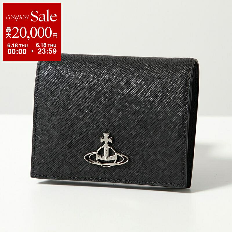 Vivienne Westwood ヴィヴィアンウエストウッド 二つ折り財布 51010024 L001N レディース サフィアーノ メタルオーブ ミニ財布 BLACK