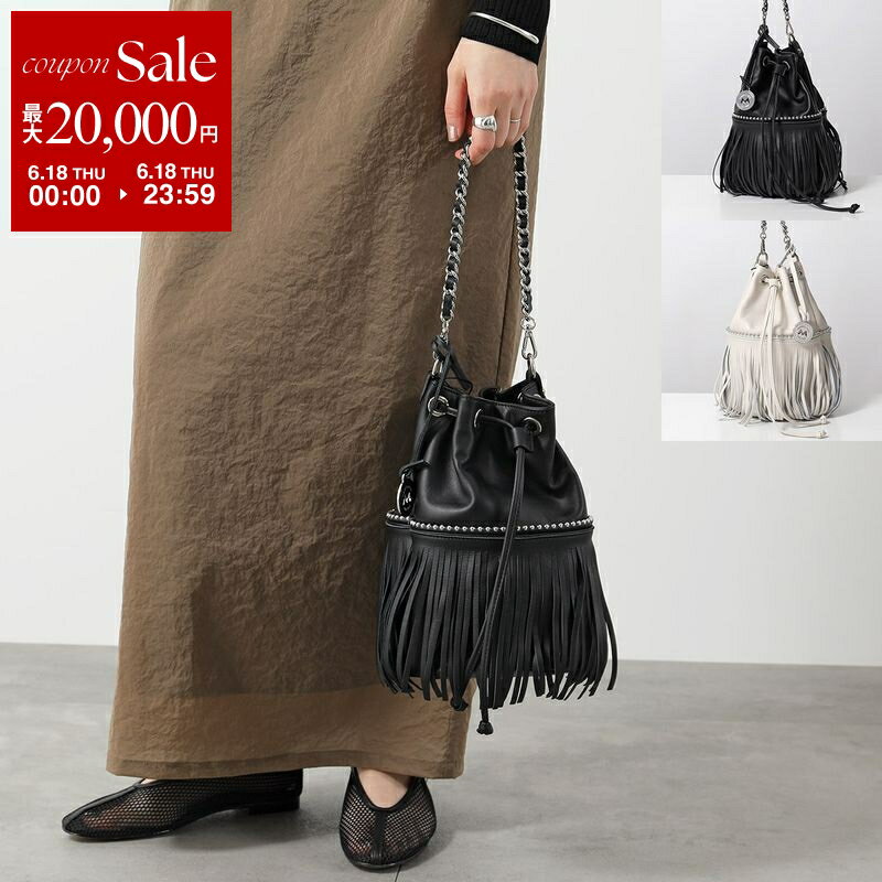 【最大2万円OFFクーポン対象・6/18限定】MARCO MASI マルコマージ ハンドバッグ 3595 V-B-F.C レディース フリンジ レザー スタッズ チェーン 巾着 鞄 カラー2色