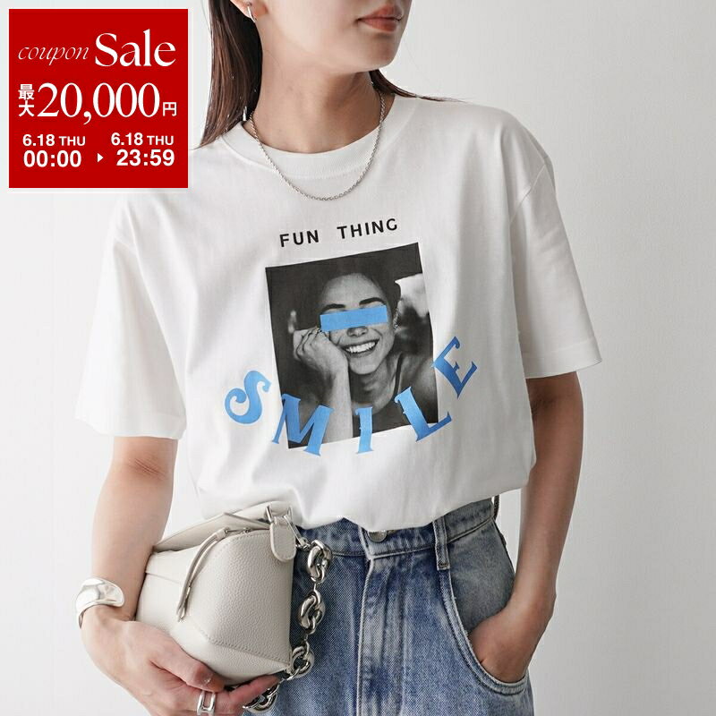 【最大2万円OFFクーポン対象・6/18限定】ANGE IN DISGUISE アンジインディスガイズ Tシャツ FUN THING レディース 半袖 カットソー コットン クルーネック フォトプリント ホワイト