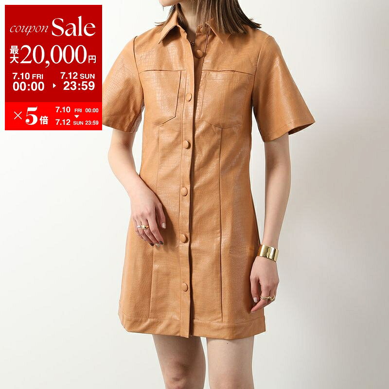 GHOSPELL ゴスペル ワンピース Alexa PU Mini Dress レディース ミニ丈 シャツワンピース フェイクレザー 合皮 クロコ調 チュニック Cashew-Brown