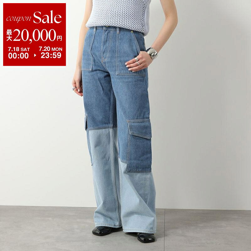GANNI ガニー ジーンズ Cutline Denim Angi J1398 6553 レディース デニムパンツ ジーパン Gパン ワイド ロゴ刺繍パッチ 567/Mid-Blue-Vintage