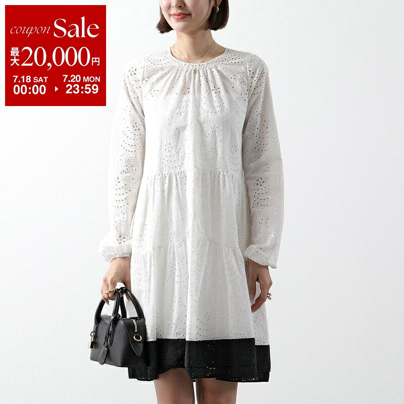 N°21 ヌメロヴェントゥーノ ワンピース H112 0077 レディース ドレス 長袖 ラウンドネック レース刺繍 切替 フレア シルク混 ミニ丈 1101