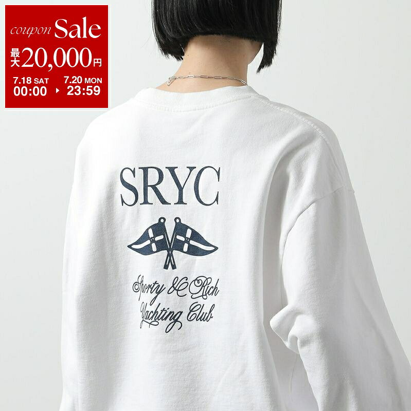  SPORTY＆RICH スポーティアンドリッチ トレーナー CR884 レディース スウェット 長袖 クルーネック 裏起毛 コットン ロゴ オーバーサイズ ホワイト
