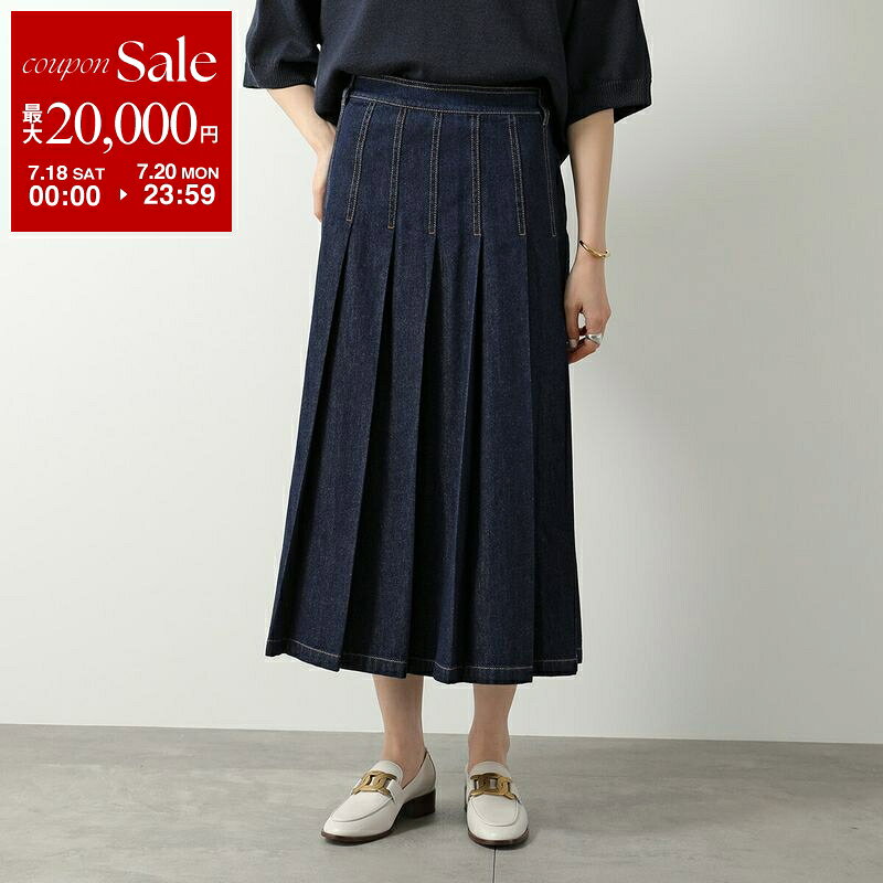 WEEKEND MAX MARA ウィークエンド マックスマーラ スカート OVALE オヴァーレ デニム プリーツ オーガニックコットン 001/INDACO SCURO