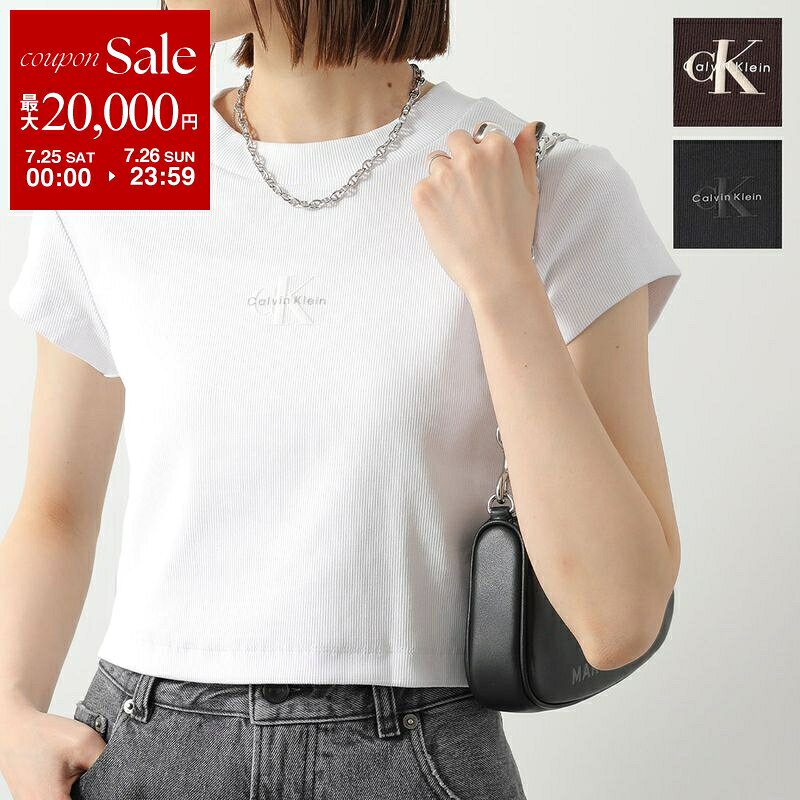 CALVIN KLEIN JEANS カルバンクライン ジーンズ Tシャツ A- MONOGRAM BABY TEE モノグラムベビー LV047AB802 レディース 半袖 リブ カットソー クロップド丈 ロゴT カラー3色