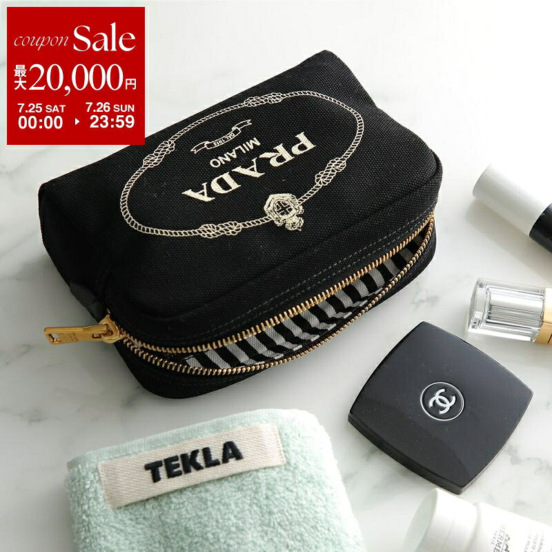 PRADA プラダ ポーチ CANAPA カナパ 1NA021 20L レディース 小物入れ メイクポーチ コットンキャンバス F0N12/NERO+TALCO