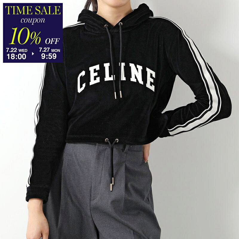  CELINE セリーヌ パーカー 2Y12C748Q.38AW レディース プルオーバー ベルベット ベロア 長袖 ロゴパッチ ブラック