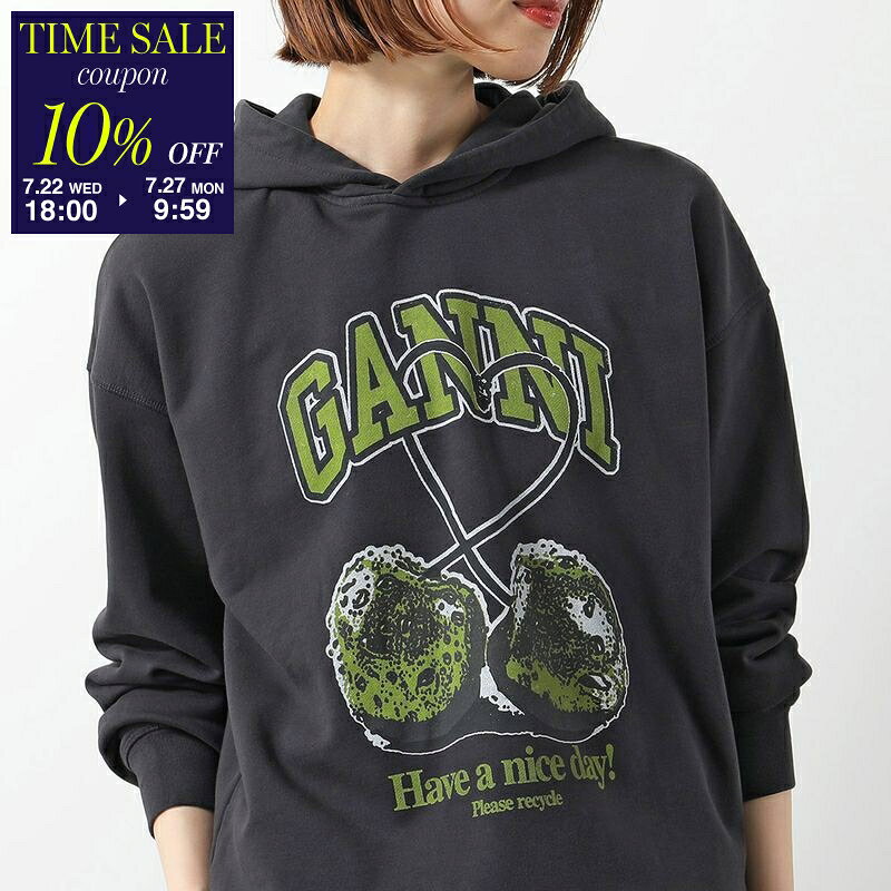 GANNI ガニー パーカー Isoli Cherries Oversized Hoodie T4285 レディース フーディー オーバーサイズ スウェット プルオーバー 252/Phantom