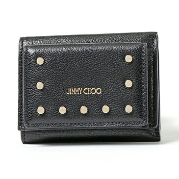 JIMMY CHOO ジミーチュウ NAIMA REK 丸鋲 スタッズ装飾 レザー 三つ折り財布 ミニ財布 豆財布 カラーBLACK レディース