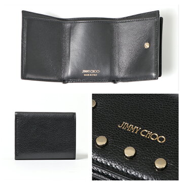 JIMMY CHOO ジミーチュウ NAIMA REK 丸鋲 スタッズ装飾 レザー 三つ折り財布 ミニ財布 豆財布 カラーBLACK レディース