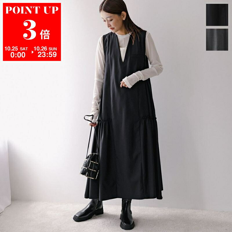 anana アナナ ワンピース a39-049 レディース ジャンパースカート ギャザー ノースリーブ ロング丈 カラー2色のサムネイル