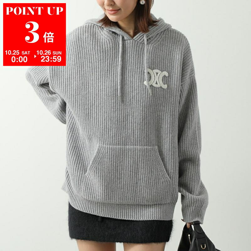 CELINE セリーヌ ニットパーカー RY0FV0ZTQ.08GC レディース プルオーバー 長袖 トリオンフ リブ編み ウール セーター グレーのサムネイル