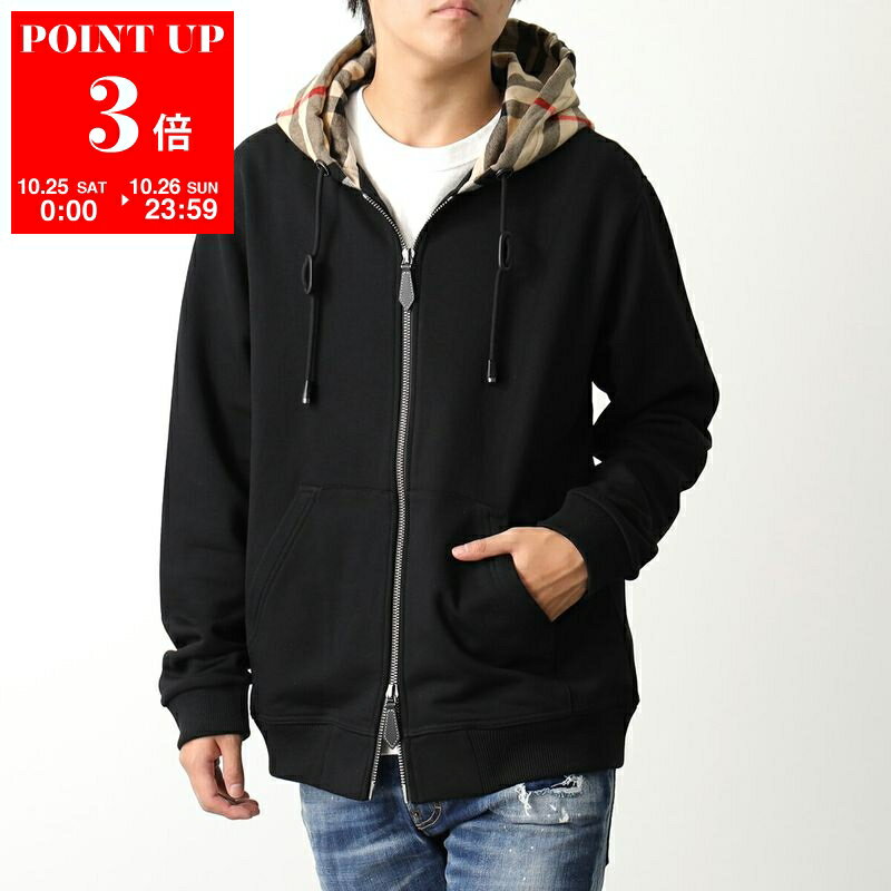 【未使用級XL】バーバリー ロゴプリント ジップアップフーディ パーカー 黒 未使用級XL】バーバリー ロゴプリント ジップアップフーディ