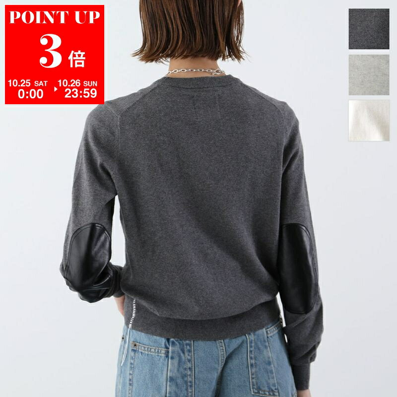 ANTHOM アントム セーター A26512 レディース コットン カシミヤ混 エルボーパッチ クルーネック ハイ..