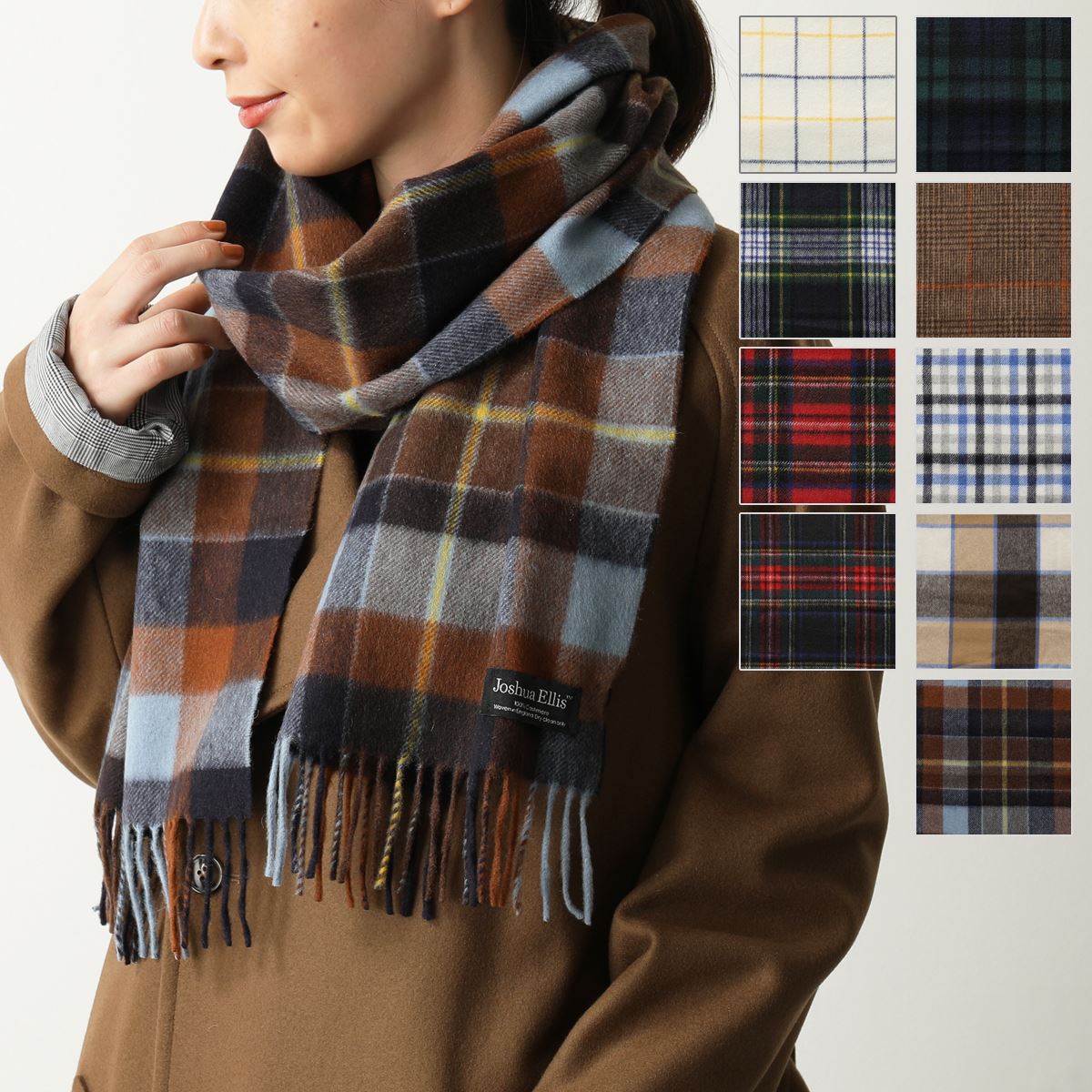 Joshua Ellis ジョシュアエリス Classic Brushed Cashmere Scarf カシミヤ マフラー ストール チェック 柄 CP カラー15色 レディース