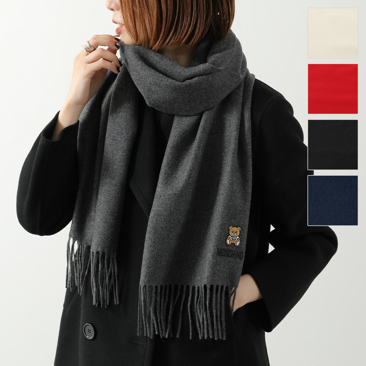 MOSCHINO モスキーノ 50124 M5293 カラー8色 ウール フリンジ マフラー ストール テディベアパッチ×ロ..