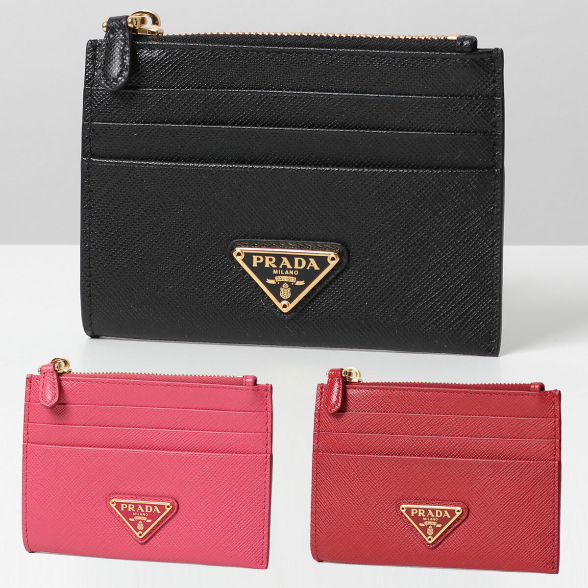 PRADA プラダ 1MC026 QHH カラー3色 レザー コイン&カードケース パスケース ミニ財布 フラグメントケース 三角ロゴ金具プレート レディースのサムネイル