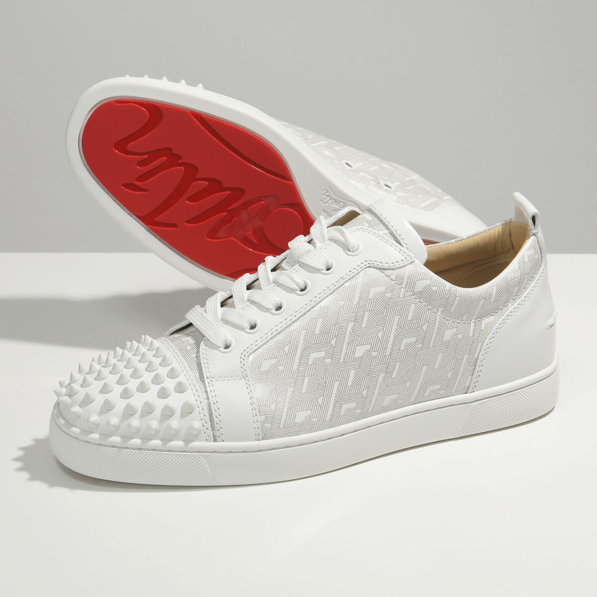 Christian Louboutin クリスチャンルブタン 1200146 Louis Junior Spikes スパイクスタッズ レザー シューズ ローカットスニーカー 靴 W057/WHITE/SILVER メンズのサムネイル