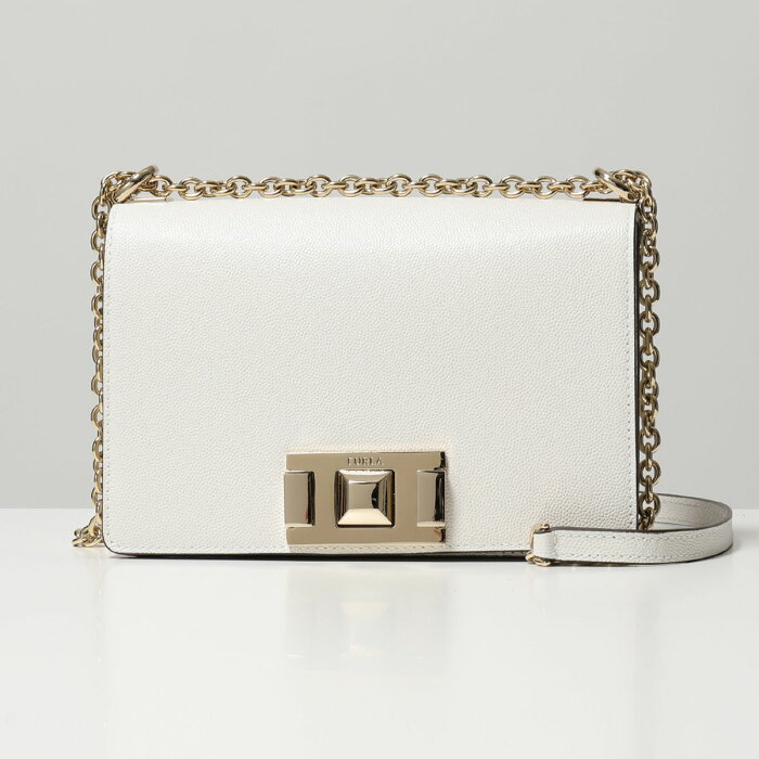 【エントリーでポイント最大19倍！6月15日限定】Furla フルラ 1031803 BVA6 Q26 MIMI MINI CROSSBODY ミミ レザー×チェーン ショルダーバッグ ポシェット ハンドバッグ CHALK 鞄 レディース