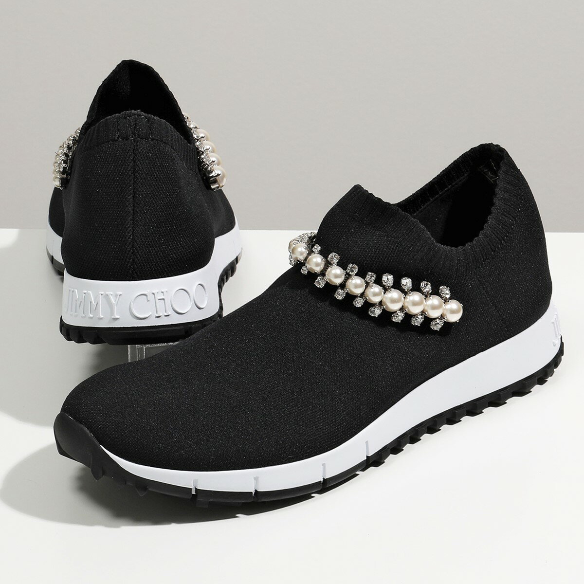 Jimmy Choo ジミーチュウ VERONA YAK パール クリスタル装飾 ソックススニーカー ローカット シューズ 靴 BLACK/WHITE レディースのサムネイル