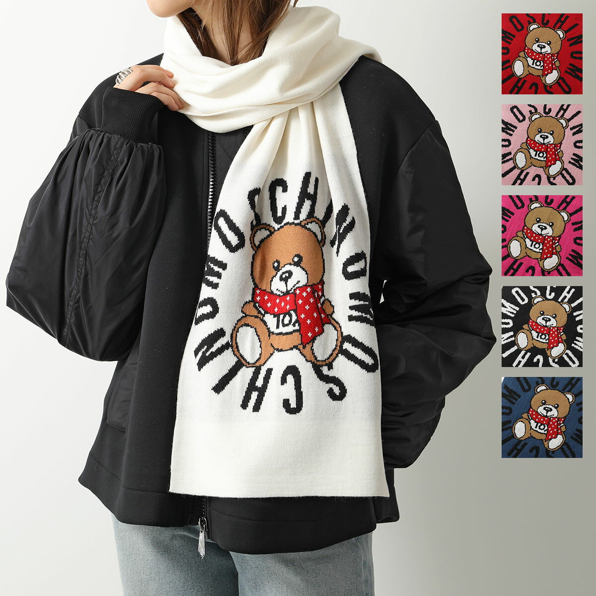 MOSCHINO モスキーノ 30673 M2333 カラー6色 ウールブレンド ニット マフラー ストール テディベア ロゴ レディース【cp_fivee】