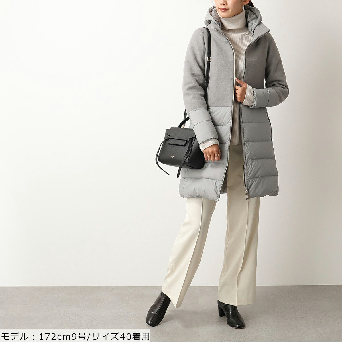 HERNO ヘルノ PI0848D 39601 ウール切替 フード付き ダウンコート ダウンジャケット セミロング 9406 レディース