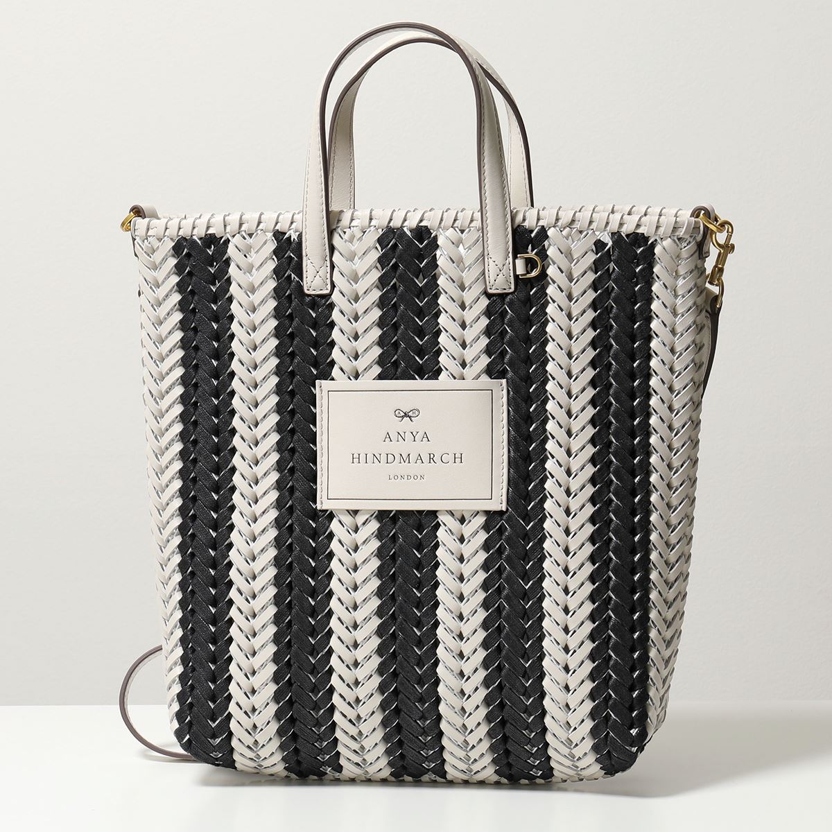 ANYA HINDMARCH アニヤハインドマーチ 153201 Small Neeson Tall Tote レザー ショルダーバッグ トートバッグ ストライプ BLACK/CHALK 鞄 レディースのサムネイル