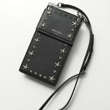 Jimmy Choo ジミーチュウ PEGASI PHONE CASE UUF レザー スタースタッズ ネックポーチ ショルダーバッグ iPhoneケース 携帯ケース 鞄 BLACK/SILVER レディース