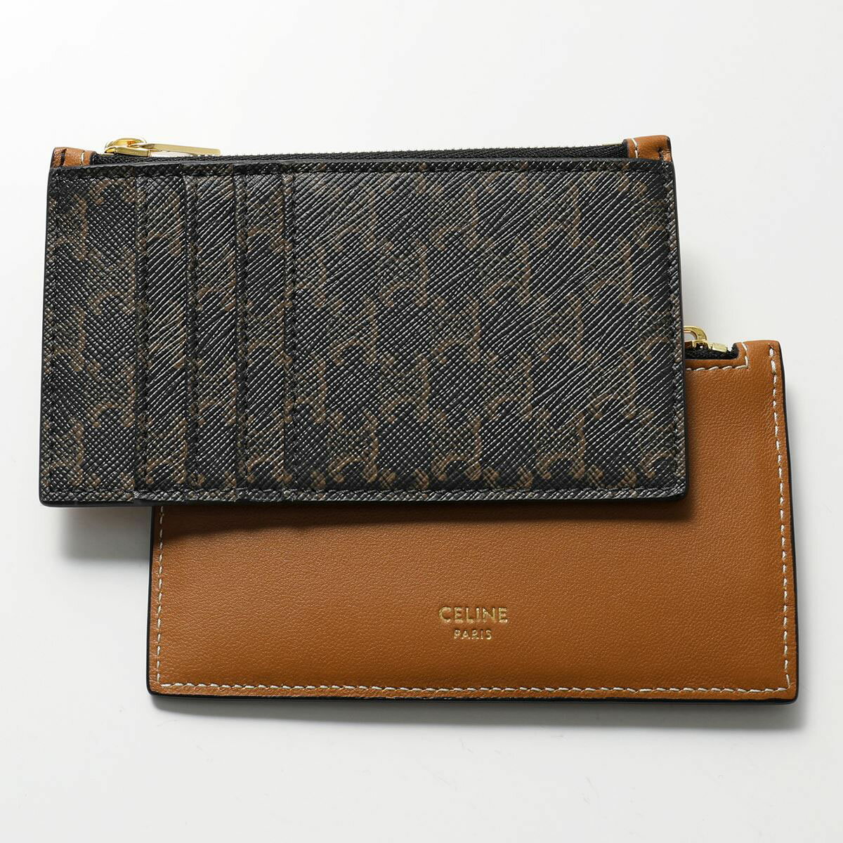 CELINE セリーヌ 10B682CAM.04LU レザー トリオンフ カードケース コインケース 小銭入れ ミニ財布 フラグメントケース Tan メンズのサムネイル