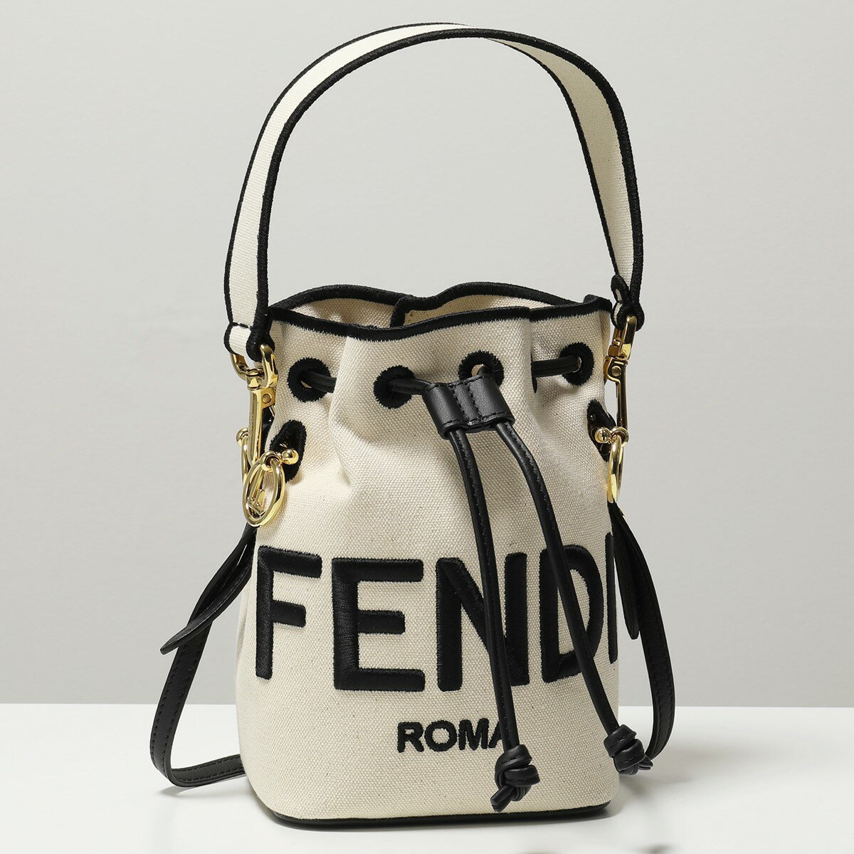 FENDI フェンディ 8BS010 AD6T モン トレゾール レザー キャンバス 巾着バッグ ショルダーバッグ ポシェット 鞄 F1BZX レディースのサムネイル