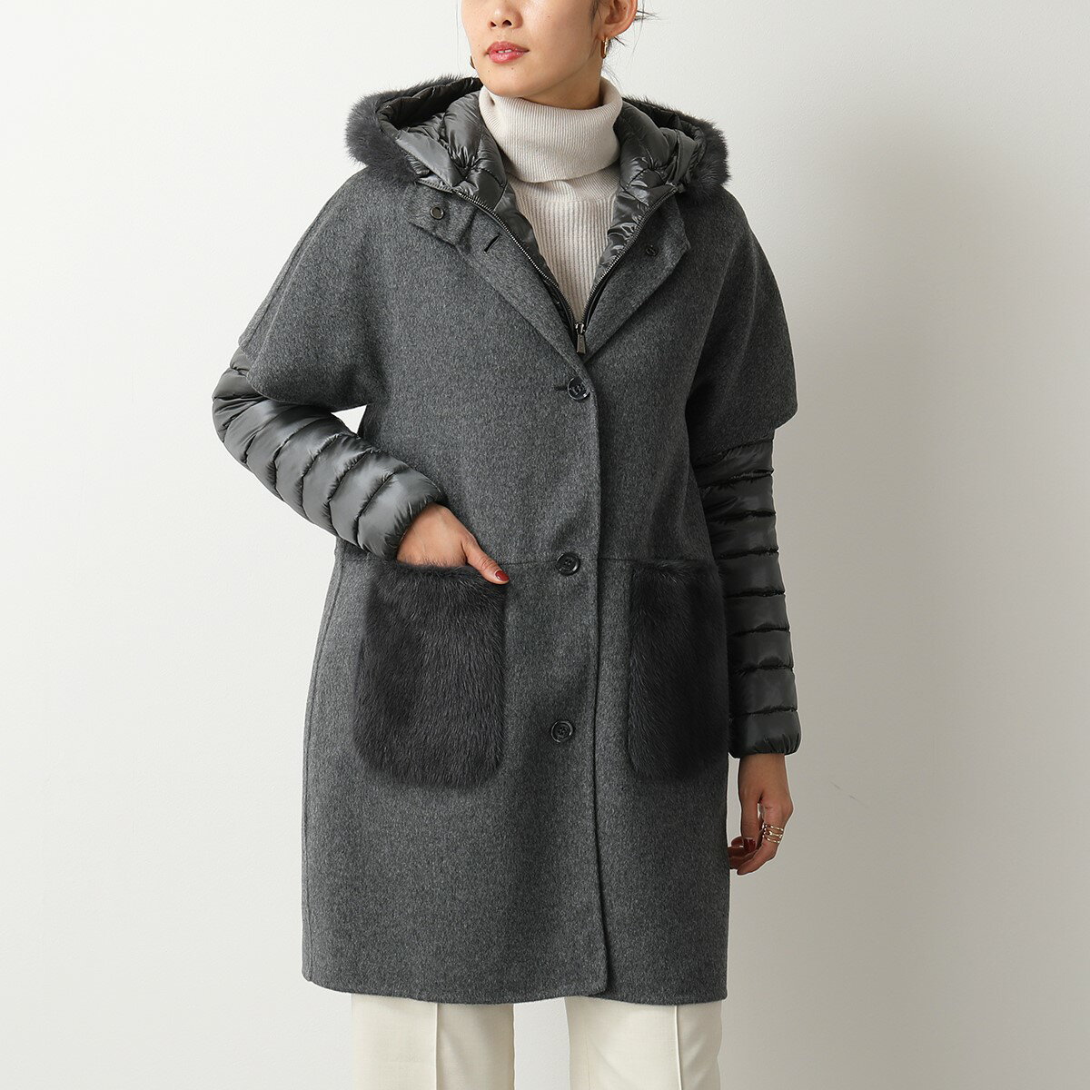 MOORER ムーレー MINERAL VIS CWR 3WAY カシミヤ混 ウール ミンクファー ポケット コート DARK-GREY レディースのサムネイル