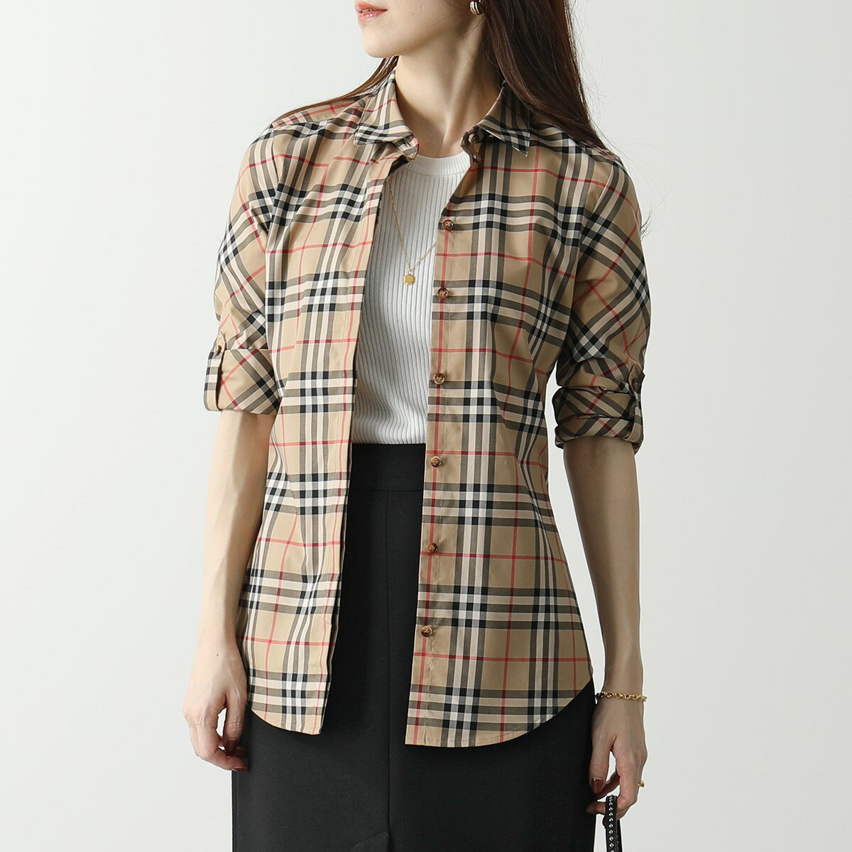 BURBERRY バーバリー 8018475 ヴィンテージチェック ストレッチコットンツイル 長袖シャツ コットン ARCHIVEBEIGE レディースのサムネイル