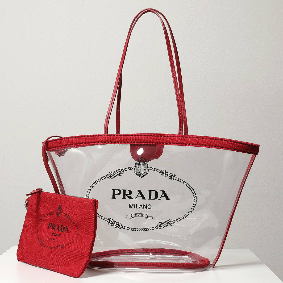 PRADA プラダ 1BG166 2BY5 PLEX+CANAPA カナパ クリアバッグ ショッピング トートバッグ ポーチ付き F0011/ROSSO 鞄 レディースのサムネイル