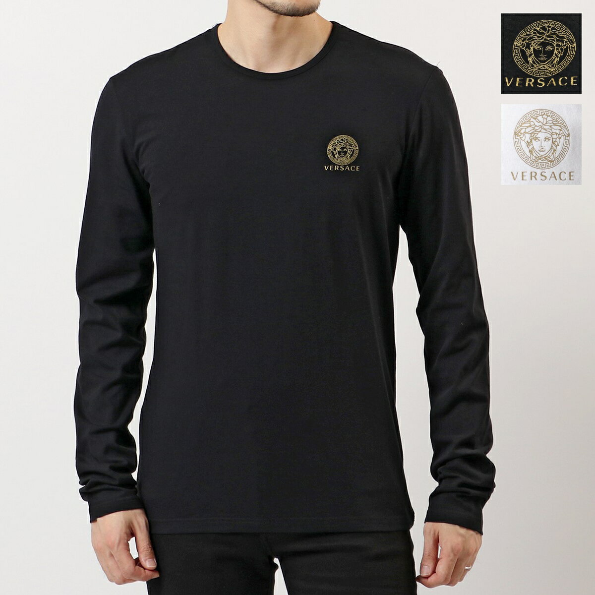 ヴェルサーチ VERSACE ヴェルサーチ AUU01007 1A10011 アンダーウェア クルーネック 長袖 Tシャツ ロンT ロゴT メドゥーサ カットソー ストレッチ メンズ カラー2色