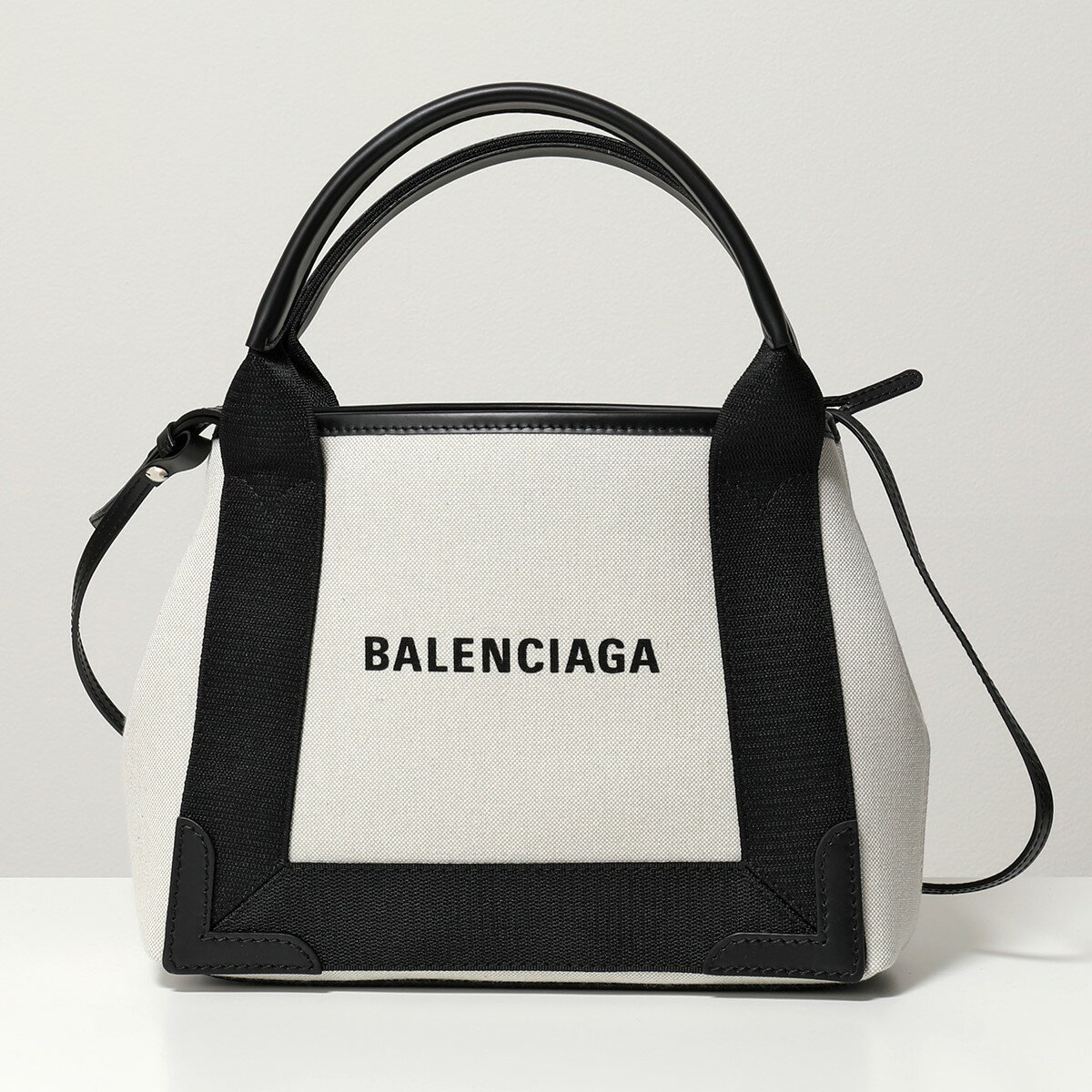 ショルダーバッグ BALENCIAGA バレンシアガ 390346 2HH3N NAVY CABAS XS AJ キャンバス トートバッグ ショルダーバッグ ポーチ付き 鞄 9260/NATURAL-BLACK レディース