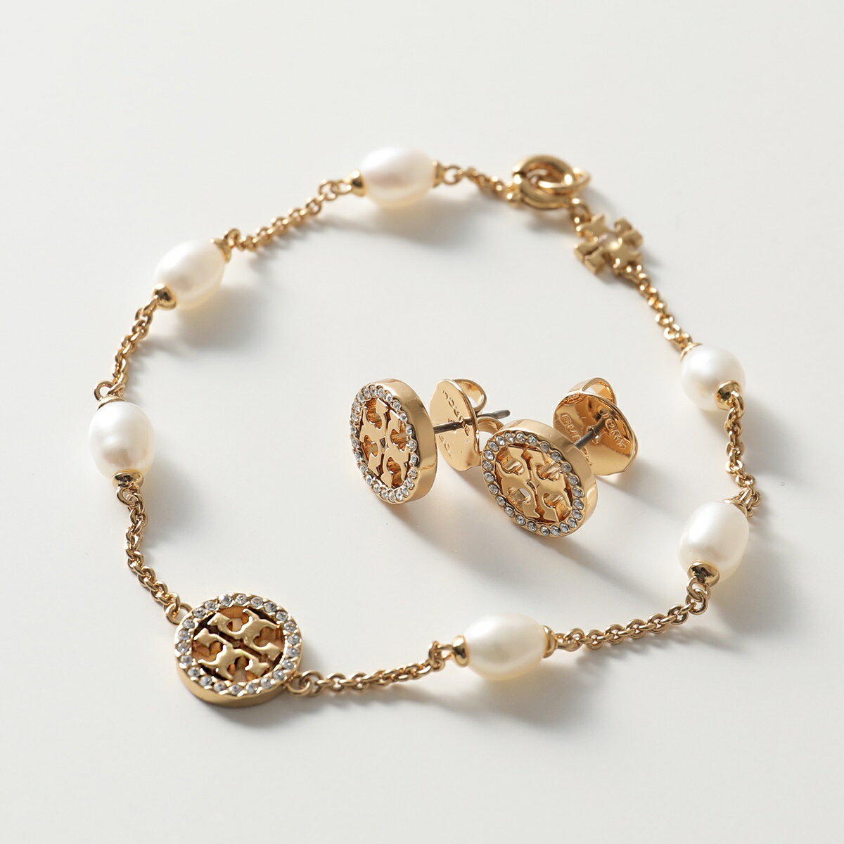 TORY BURCH トリーバーチ 80319 2点セット ミラー パヴェ ブレスレット＆スタッズ ピアス パール スワロフスキー 783/TORY-GOLD/CRYSTAL レディースのサムネイル