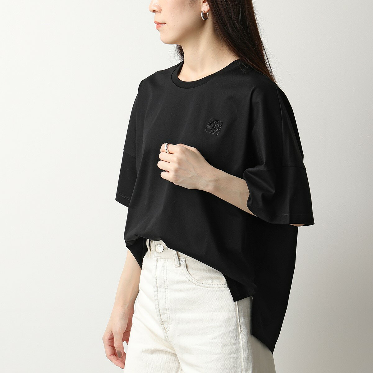 LOEWE ロエベ S359341XA4 アナグラム クロップド Tシャツ ラウンドネック 半袖 コットン オーバーサイズ 刺繍 1100/BLACK レディースのサムネイル