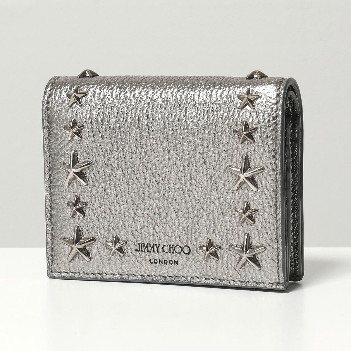 Jimmy Choo ジミーチュウ HANNE UUR スタースタッズ装飾 レザー 二つ折り財布 メタリック ミニ財布 GUN-METAL/DARK-SILVER レディースのサムネイル