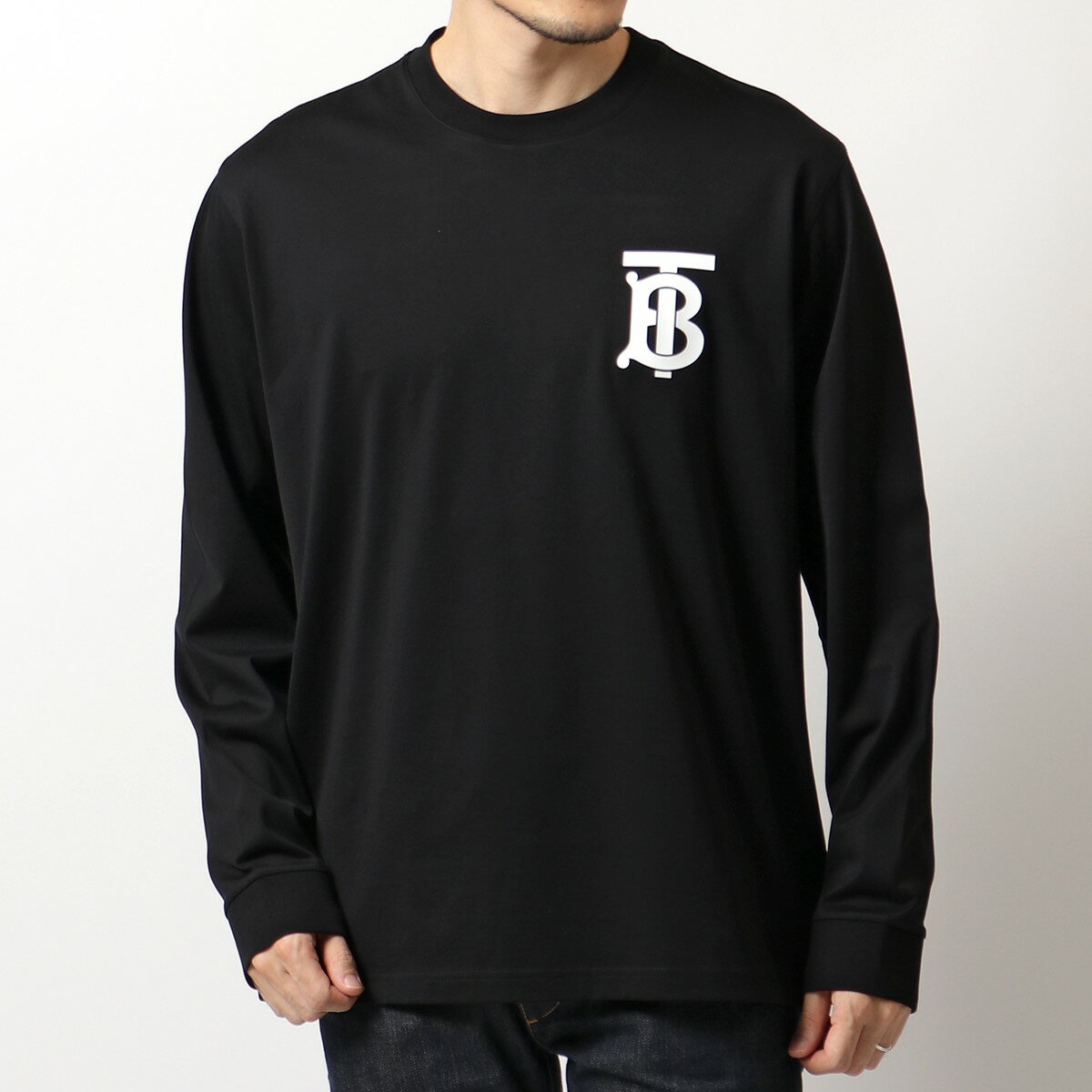 BURBERRY バーバリー 8024599 LONG-SLEEVE MONOGRAM MOTIF COTTON TOP ロゴT 長袖 Tシャツ ロンT カットソー クルーネック BLACK メンズ【TS_10】