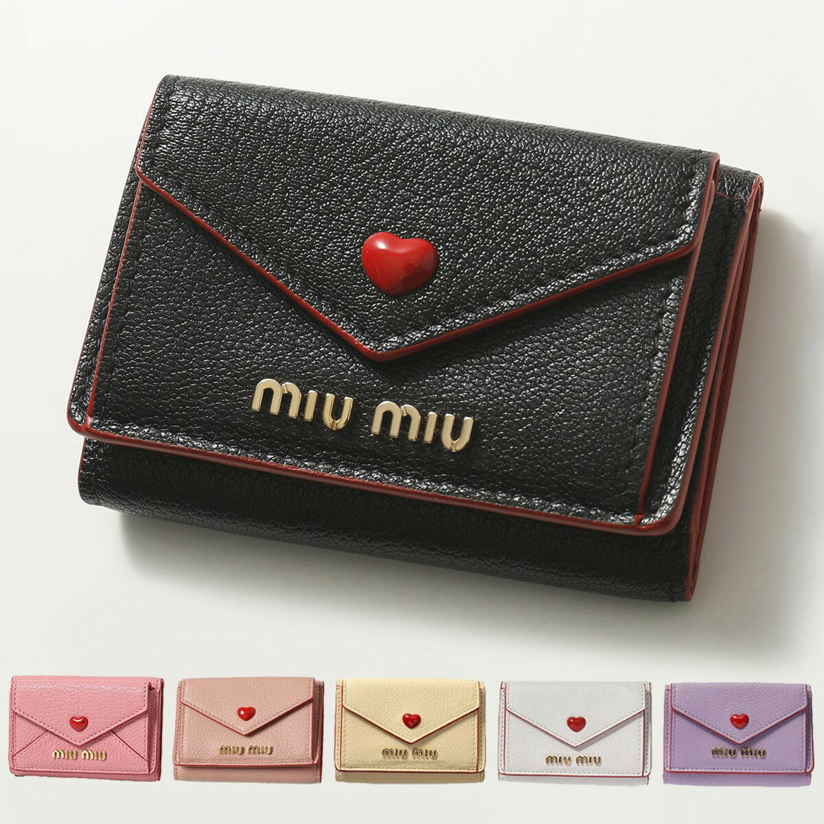 MIUMIU ミュウミュウ 三つ折り財布 5MH021 2BC3 MADRAS LOVE レディース レザー 小銭入れ付き ミニ財布 豆財布 カラー6色のサムネイル