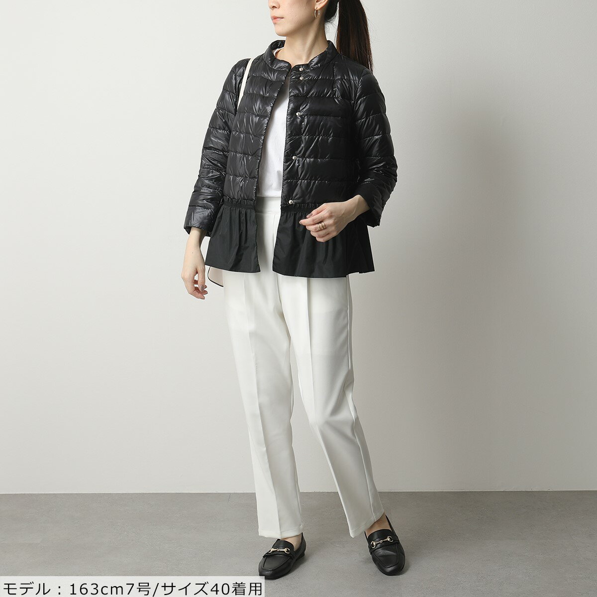 HERNO ヘルノ PI1235D 12017 ダウンジャケット ライトダウン切替 ノーカラー 七分袖 ショート丈 ブルゾン フリル 9300 レディース