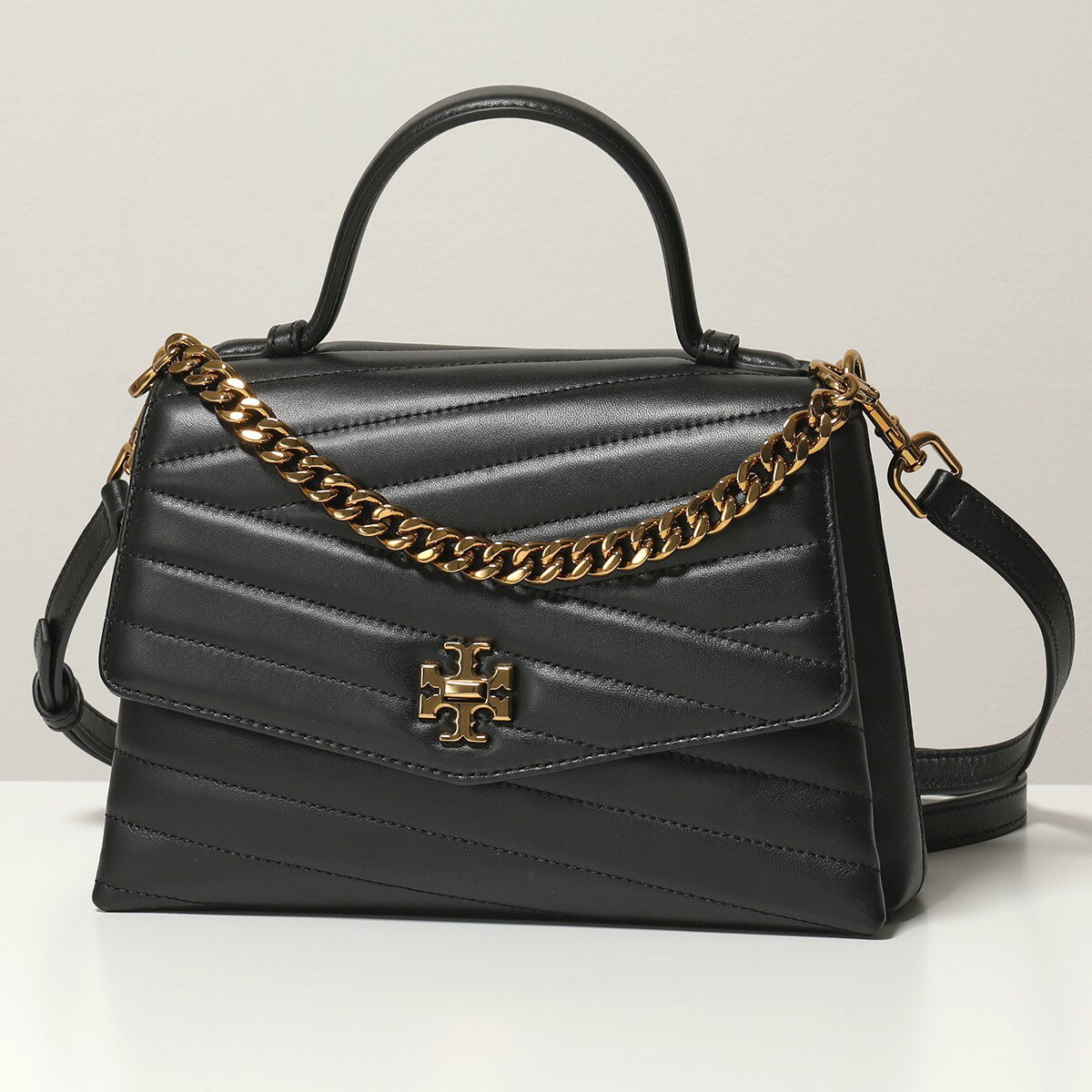 TORY BURCH トリーバーチ 61674 キラ シェブロン トップハンドル サッチェル キルティング ロゴ金具 ハンドバッグ ショルダーバッグ 鞄 001/BLACK レディースのサムネイル