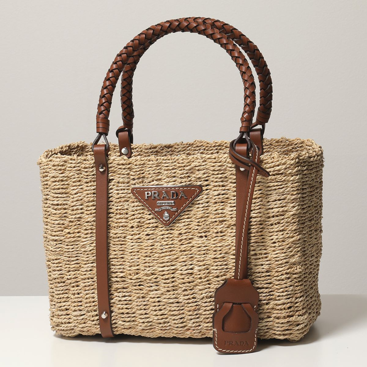 PRADA プラダ 1BG336 2DJD ZOO ナチュラルファイバー×レザー ハンドバッグ かごバッグ 鞄 F0A5T/NATURALE+COGNAC レディースのサムネイル