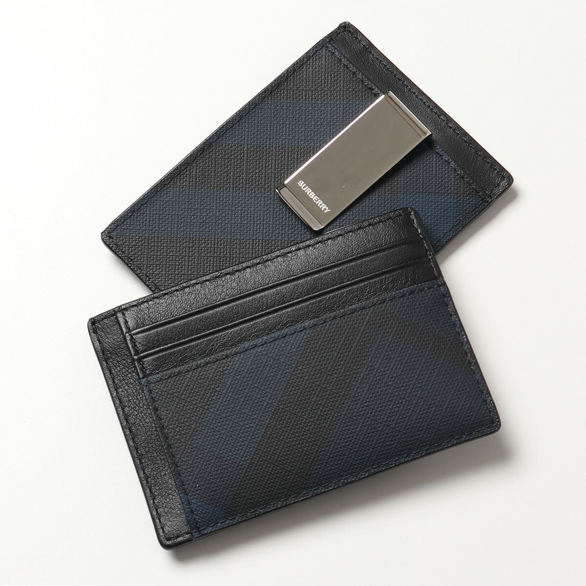 BURBERRY バーバリー 8024773 ロンドンチェック＆レザー マネークリップ カードケース A1960/NAVY メンズ【2021ss】