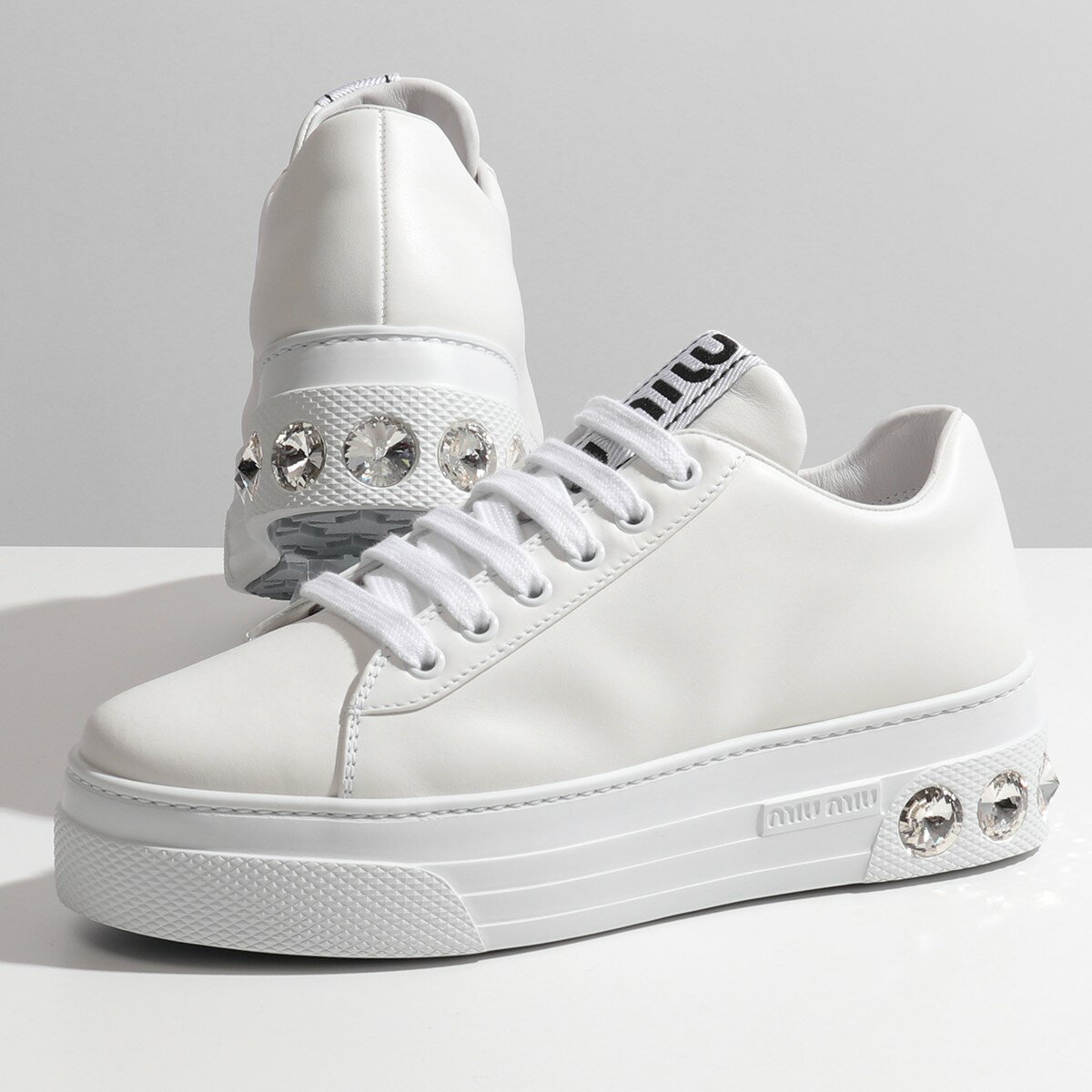 MIUMIU ミュウミュウ 5E643C 3KEX レザー ジャガードロゴ クリスタル シューズ ローカット スニーカー 靴 F0009/BIANCO レディースのサムネイル