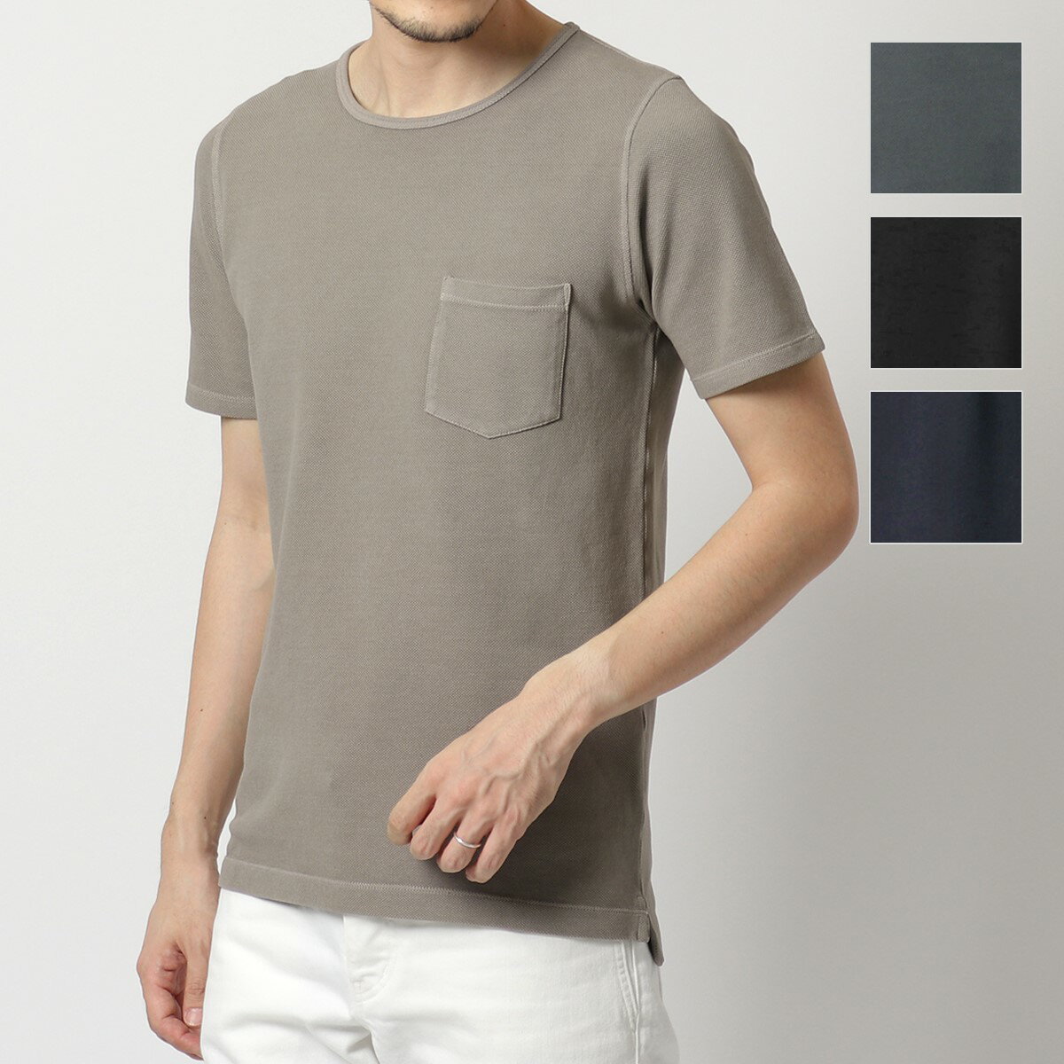 Cruciani クルチアーニ CUJVLB G32 カラー4色 鹿の子 半袖 Tシャツ カットソー クルーネック ポケット コットン 無地 メンズのサムネイル