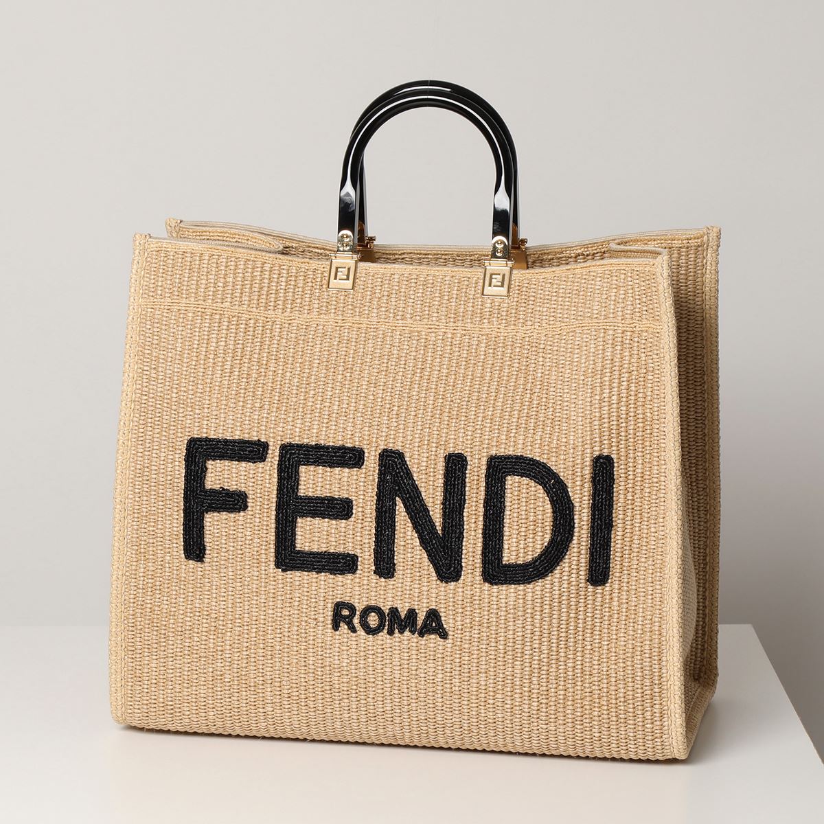 FENDI フェンディ 8BH372 AAYV SUNSHINE サンシャイン ラージサイズ ラフィア かご カゴバッグ ロゴ刺繍 トートバッグ ハンドバッグ 鞄 F1E1I レディースのサムネイル