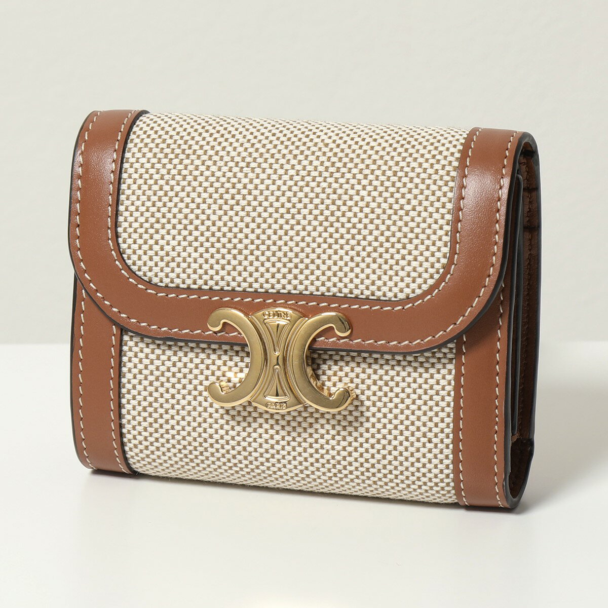 CELINE セリーヌ 10D782CLD.04LV Small Flap Wallet スモール フラップウォレット レザー トリオンフ 三つ折り財布 ミニ財布 豆財布 Tan-White レディースのサムネイル